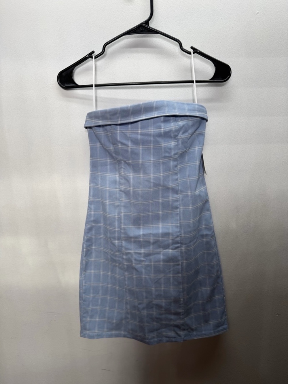 NWT Altar’D State Strapless Light Blue Plaid Mini Dress